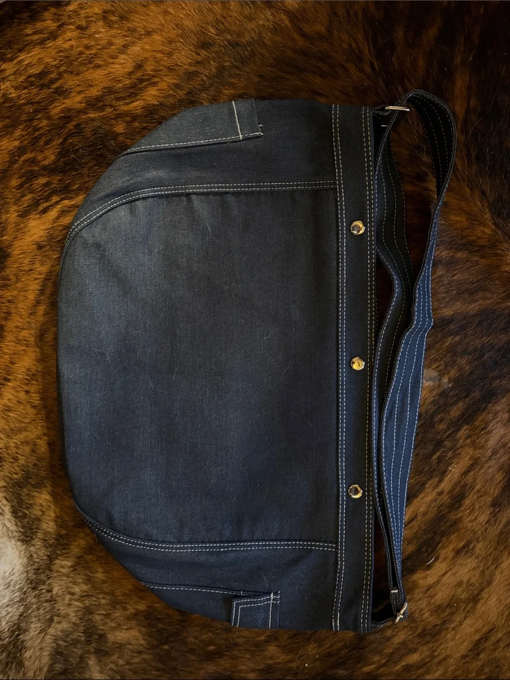 THE MONSTERS Navy Blue Denim Messenger Bag
